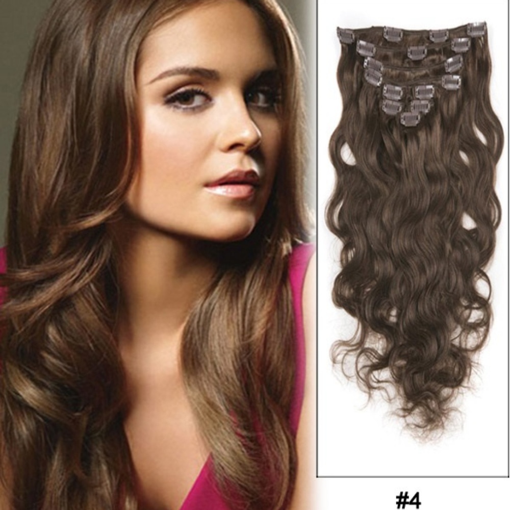 18"  Wave Curly Hair Extensions #4 Medium Brown - Picture 2 of 3